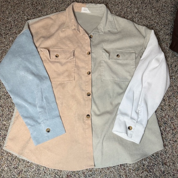 Long sleeve corduroy color block button down top large - Picture 6 of 11